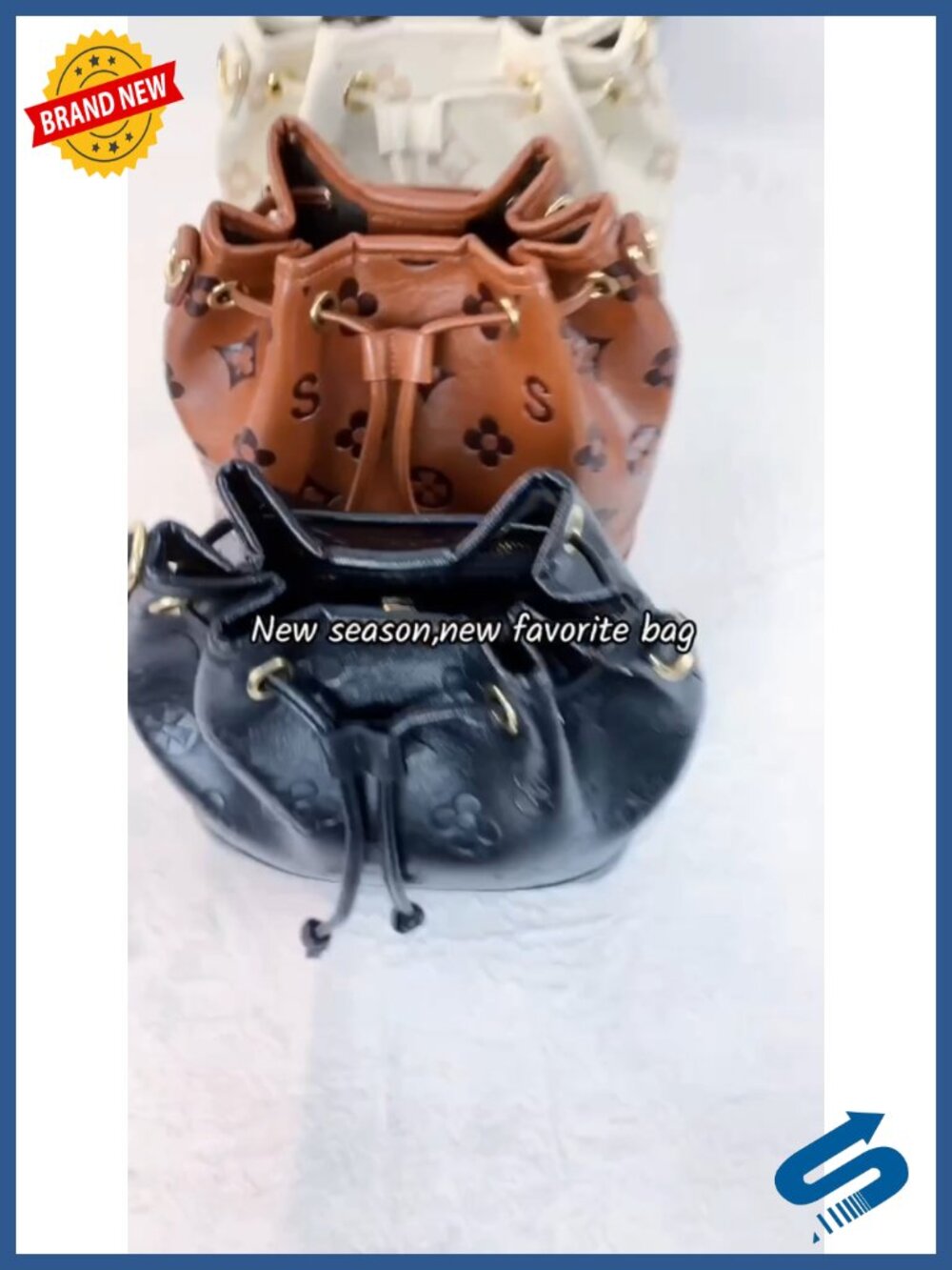 2 Piece Bucket Bag Set Embossed Vegan Leather Crossbody Shoulder Handbag with 2 - Picture 6 of 6